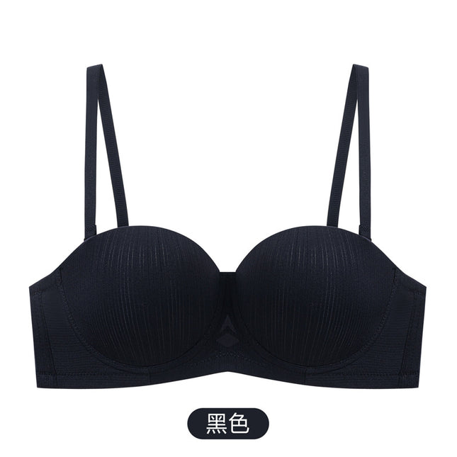 in stock sexy underwear women's half cup smooth seamless bra with steel ring small chest gathered strapless underwear bra