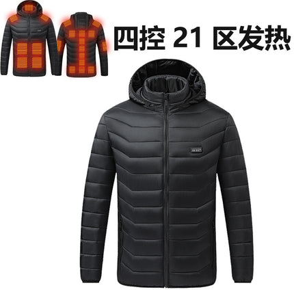Cross-border intelligent four-control area 23 charging heating cotton-padded jacket winter three-gear temperature adjustment warm cotton-padded jacket men's and women's jackets