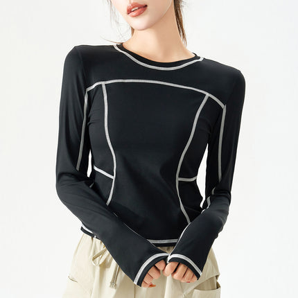 2026 Autumn New Trendy Brand Same Style Stitched Sports Long Sleeve Women's Slim Fit Inner Layer Trendy T-Shirt Lulu Yoga Wear