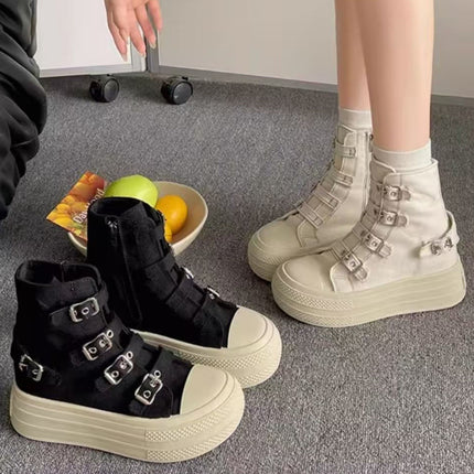 2025 Fall Hot-Selling Thick-Soled Canvas Shoes Student Flat Shoes Platform Casual Versatile Korean Style Women's Shoes