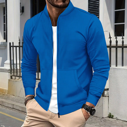 European and American ins cross-border 2024 men's autumn and winter new waffle solid color zipper baseball suit pocket long sleeve coat