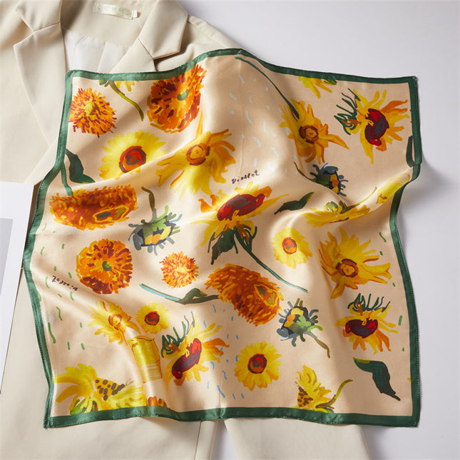 100% Silk Scarf Spring New Black Silkworm Silk 53cm Small Square Scarf Advanced Sense White Scarf