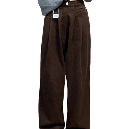 Plus Size Dark Brown Jeans for Women, Autumn New Style, Loose High-Waisted Slimming Wide-Leg Pants for Pear-Shaped Body