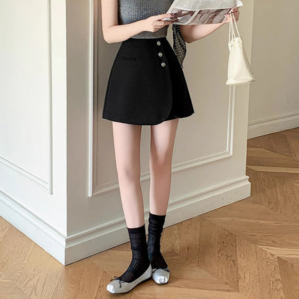 Casual Wide-Leg Pants New High-Waisted Pants Skirt Suit Ready-Made Buttoned A-Line Shorts Women's Culottes Spring and Summer 2025 Outer Wear