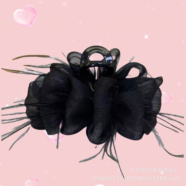 SOURCE manufacturer TikTok popular feather mesh bubble fluffy cloud large grip back head Princess head shark clip