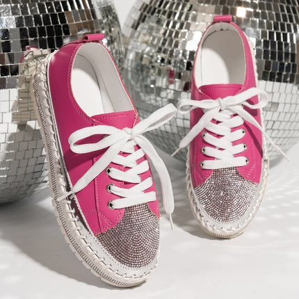 Internet Celebrity Rhinestone Fashion Large Size Single-layer Shoes Women's 2024 New Korean Style Lace-up Niche Design Casual Comfortable Sneakers