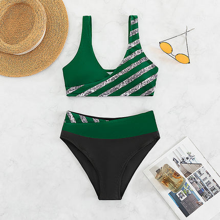 2026 New Hot-Selling European and American Amazon Sexy Rhinestone Printed Two-Piece Bikini Swimsuit