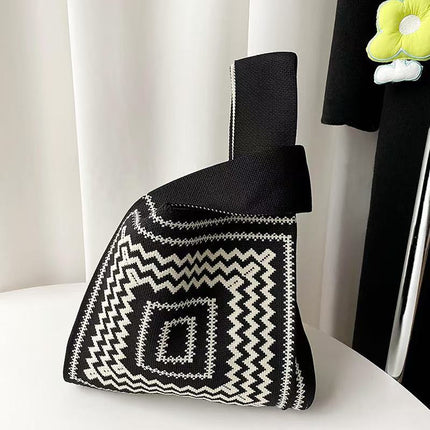 Souvenir Tote Bag, Large Capacity Small Bag for Women, Color-Blocked Knitted Tote Bag, Storage Bag, Versatile Handbag