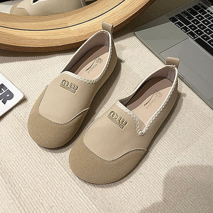 Slip-On Women's Shoes 2025 Spring and Autum New Korean Style Round Toe Color Matching Slip-On Mother's Comfortable and Non-Tiring Beanie Shoes