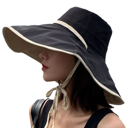 Summer Sun Protection Hat for Women, Double-Sided Wearable Large-Brimmed Fisherman Hat, Artistic, Fresh and Versatile, Face-Showing Small Sun Protection Hat