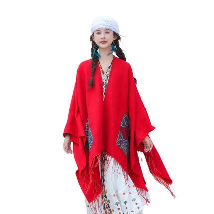 Xinjiang Xizang Travel Photo Split Pocket Ethnic Scarf Women's Dual-use Warm Outer Cape Cape Shawl