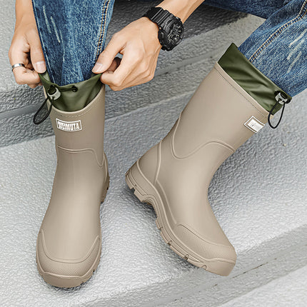 High-End Fashionable Rain Boots for Men, Mid-Tube Non-Slip Waterproof Shoes, Couple Rain Boots, Outdoor Fishing Rubber Shoes, Work Water Boots for Women