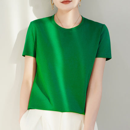 100 mercerized cotton short-sleeved T-shirt women's 2025 summer new V-neck cotton pullover vest cool feeling ice silk base