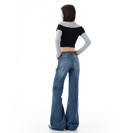 High Street Bootcut Jeans for Women, Autumn New Style, American Design, Loose and Drapey, Wide-Leg Flared Pants