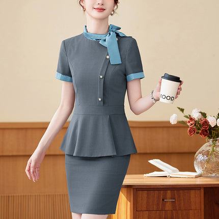 Short-Sleeved Stewardess Elegant Beauty Salon Oral Front Desk Work Clothes Professional Suit Female Hotel Reception Service Staff Uniform