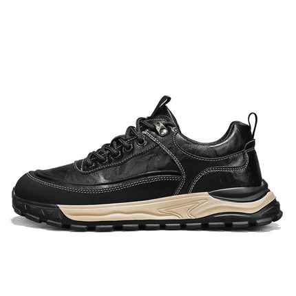 Men's Shoes 2026 New Spring Trendy Black Work Shoes Waterproof Lightweight Sports Shoes Thick-Soled Low-Top Casual Leather Shoes