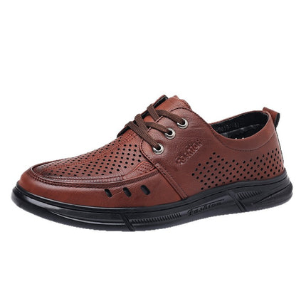 Summer Business Casual Leather Shoes for Men, Hollow Breathable Sandals, Lace-Up Professional Work Shoes, Flat Driving Shoes, Clogs