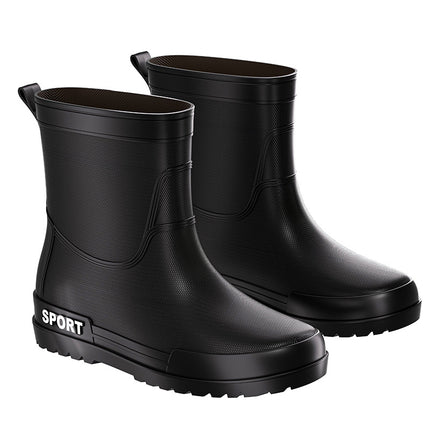 Cross-border Fashion Men's Rain Boots Mid-tube Rain Boots Non-slip Water Shoes Couple's fleece-lined Rubber Shoes Kitchen Car Wash Fishing Work Shoes