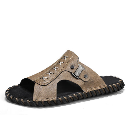 Genuine Leather Slippers for Men, Summer Slippers for Outdoor Wear, Deodorant, Non-Slip, Wear-Resistant, Trendy Men's Beach Shoes