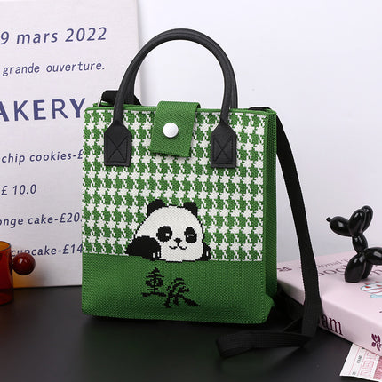 Cute Panda National Style Trendy Tote Bag Crossbody Large Handbag All-match Daily Casual Soft Rubber Handle