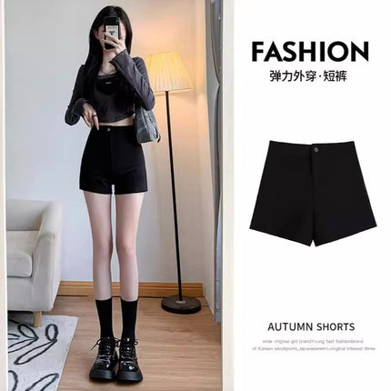 Summer Outer Wear 2024 High Slim Leggings Korean Style New Tight Waist Bag Hot Pants Sexy Black Shorts Women's Buttocks