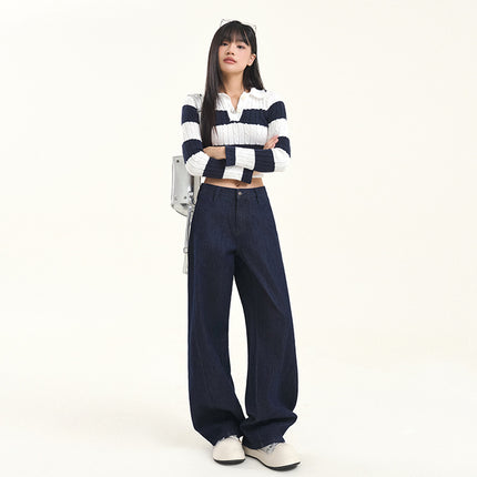 Beige Machete Wide Leg Jeans Women's Autumn and Winter 2024 New Straight Loose High Waist Dosing Slimming Mop Pants