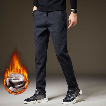 24 autumn and winter sanding fleece-lined thickened leggings professional straight slim pants warm men's casual pants trendy men