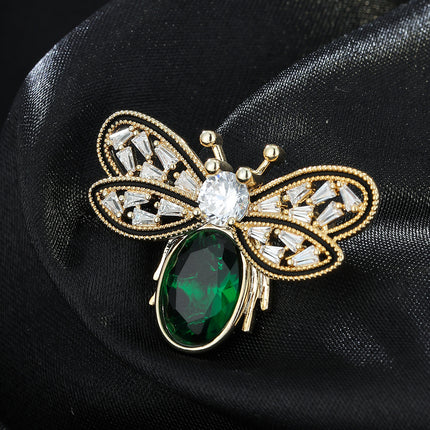New Simple High-End Smart Micro-Encrusted Green Crystal Bee Brooch Animal Collar Pin Sweater Suit Clothing Accessories