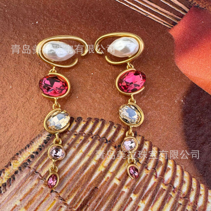 Oscar European and American style exaggerated retro long earrings women's temperament fashion high-end light luxury S925 silver pin earrings