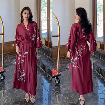 Yaoting New Style Satin Pajamas Women's Summer Large Size Light Luxury Seven-point Sleeve Cool Nightgown Bathrobe Home Clothes Women's WP2669