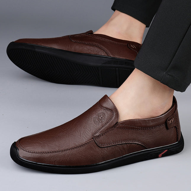 Cross-border business casual leather shoes men's slip-on flat driving shoes lazy shoes Four Seasons single shoes peas shoes cowhide men's shoes