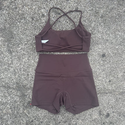Shorts Set Women's Soft Naked Tight Yoga Shorts Back Hollow Out Back Cross Underwear Yoga Set