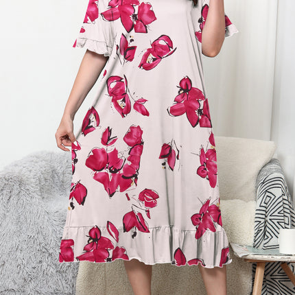 Cross-border Europe and America Amazon Spring and Summer New Short-sleeved Floral Printed Nightdress Home Clothes plus size Women's Casual Pajamas