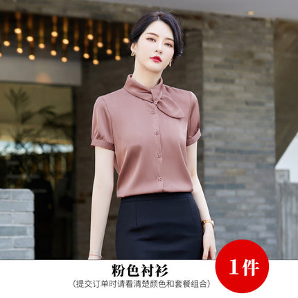 Summer New Fashion Temperament Professional Women's Short-sleeved Shirt Hotel Front Desk Beautician Jewelry Shop Work Clothes Set