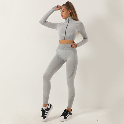 Cross Border Hot Sale Seamless Quick Dry Long Sleeve Yoga suit Fitness Yoga Suit Top Lulu Sports Yoga Pants Trousers