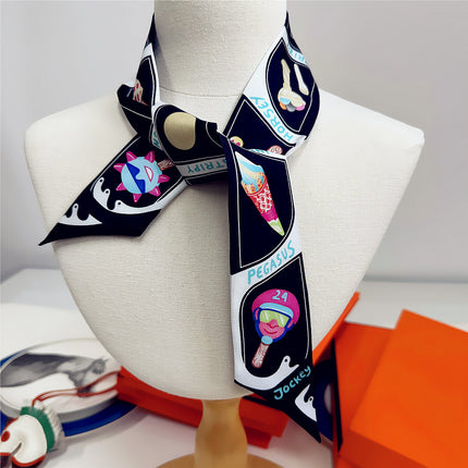 Summer New Decorative Ice Cream Women's Versatile Decorative Twill Silk Ribbon Wrapped Around the Bag Silk Scarf Small Scarf