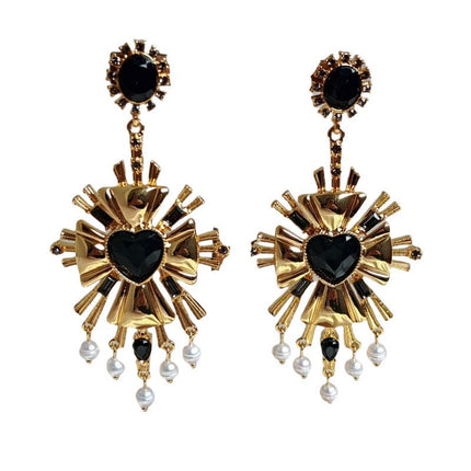 Cross-Border European and American Natural Pearl 925 Silver Needle New Heart Personalized Black Gold Earrings Earrings Earrings
