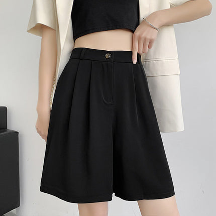 Women's Suit Shorts Women's Summer Thin chubby girl plus size Pants High Waist Loose Slim-fit A- leg Wide-leg Shorts