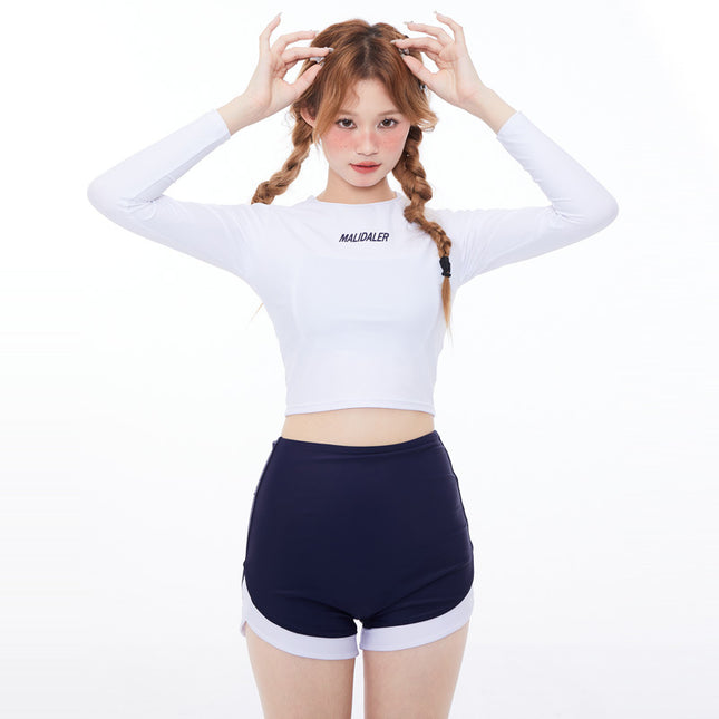 One-Piece Drop-Shipping Japanese and Korean Style Long-Sleeve Swimwear for Women, Two-Piece Conservative Sun-Protective Sports Swimsuit, Fresh Style for Students, Wholesale Swimwear