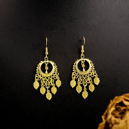 Ethnic Style Peacock Earrings for Women Gold Bell Tassel Earrings Bohemian Leaf Pendant Scenic Spot Earrings Wholesale