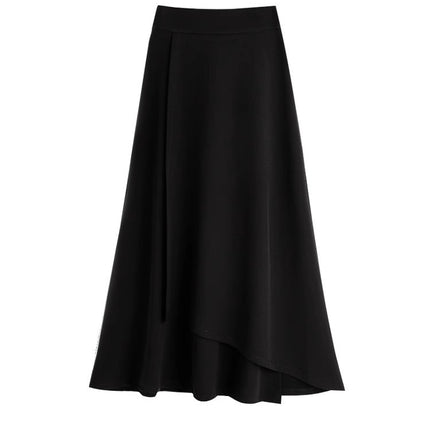 Black Skirt Mid-length Irregular Umbrella Skirt 2024 Summer New A- line Skirt Small Light Mature Style Long Skirt