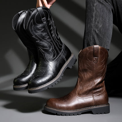 Ami Khaji Men's High-height Workwear Boots Men's European and American Style Western Cowboy Boots Fashionable Motorcycle Riding Men's Boots