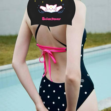 Polka Dot Retro Swimsuit Racing Female Professional Slim Sexy Contrasting Color Beautiful Back Sports Student Swimming Class Training Swimsuit