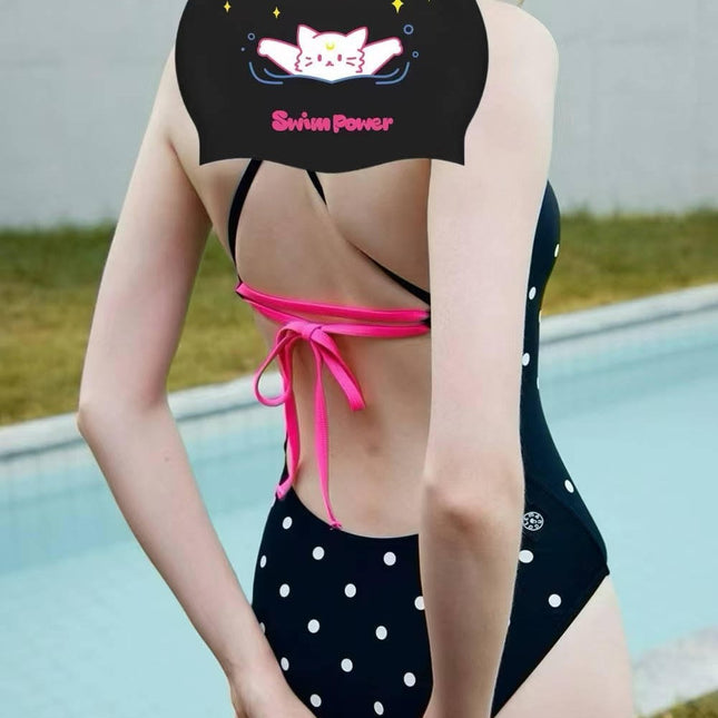 Polka Dot Retro Swimsuit Racing Female Professional Slim Sexy Contrasting Color Beautiful Back Sports Student Swimming Class Training Swimsuit