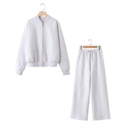 Zipper Bomber Jacket Coat Sweatshirt 3399802 Loose High Waist Fleece Pants 319980 Set Cotton