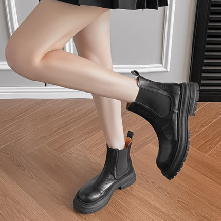 Casual and Good-Looking ~ Retro British Style Round Toe Thick Heel Thick Sole Chimney Boots Chelsea Boots Short Boots for Women Autumn and Winter New Style