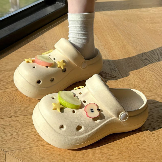Cute Cartoon Apple Croc Shoes Women's Summer Outerwear Non-Slip Two-Wear Baotou Beach Seaside Thick-Soled Sandals Summer