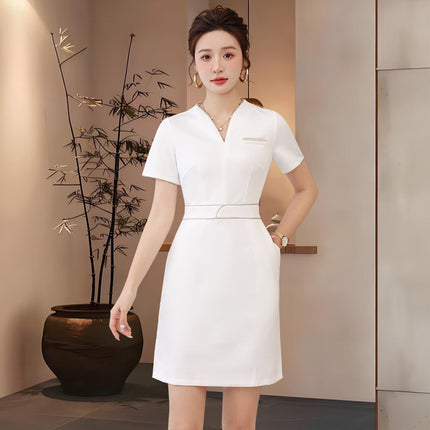 Summer Beauty Salon Short-Sleeved Technician Uniforms for Women, High-End Spa Club Foot Bath and Head Therapy Beautician and Waitress Work Uniforms