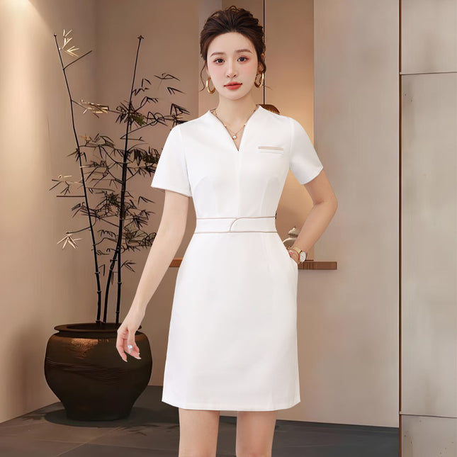 Summer Beauty Salon Short-Sleeved Technician Uniforms for Women, High-End Spa Club Foot Bath and Head Therapy Beautician and Waitress Work Uniforms