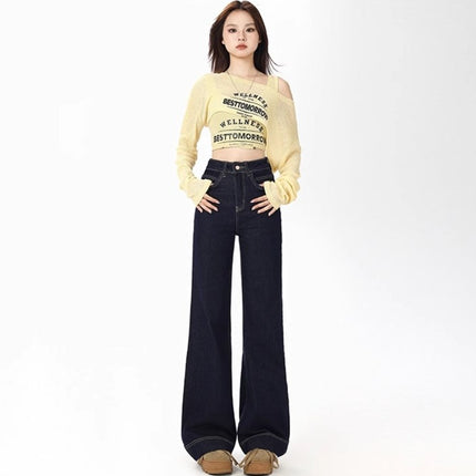 High Waist Micro Lamar Jeans Women's 2025 Trendy All-match New Slim-fit Slimming Loose Simple Trumpet Long Pants